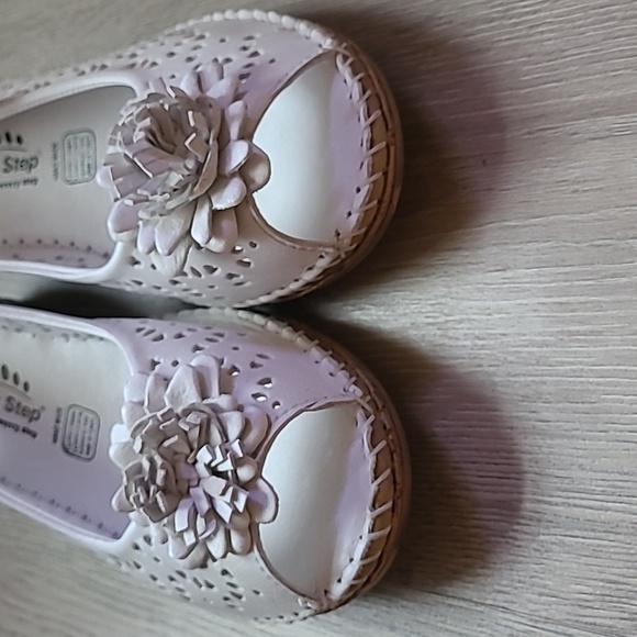 Spring Step Leather Peep-toe Wedge Sandals Belford White Size 9.5 or 10 - Picture 10 of 12